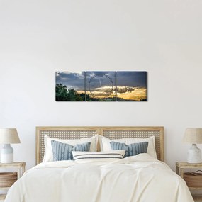 Tablou cu peisaj și raze de soare (cu ceas) (90x30 cm)