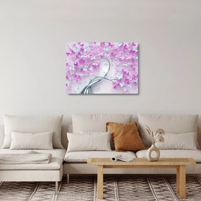Tablouri cu flori pe trunchi argintiu - abstract (70x50 cm)