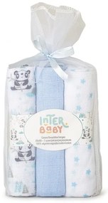 Set 3 museline 80 x 80 cm model panda - alb si bleu Inter Baby