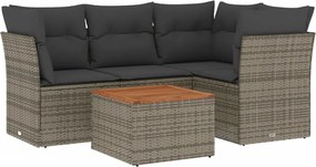 vidaXL Set canapea de grădină cu perne, 5 piese, gri, poliratan