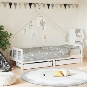 834553 vidaXL Cadru de pat cu sertare de copii, alb, 90x200 cm lemn masiv pin
