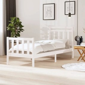 3100685 vidaXL Cadru de pat pentru o persoană 3FT6, alb, 90x190 cm, lemn masiv