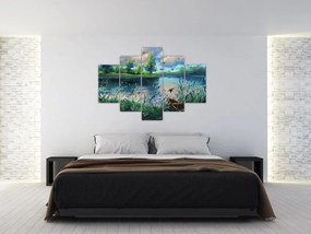 Tablou- Pictură în ulei, seară de vară lângă lac (150x105 cm)