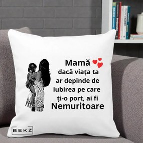 Cadou pentru Mama - Perna Personalizata Mama Nemuritoare Imbratisare, 40x40 cm, Alba Mata, Husa Detasabila, Perna Inclusa, BEKZ®