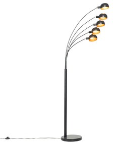 Lampa de podea de design neagra cu aur cu 5 lumini - Sixties Marmo