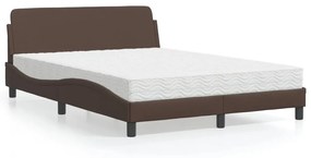 3208399 vidaXL Pat cu saltea, maro, 140x190 cm, piele ecologică