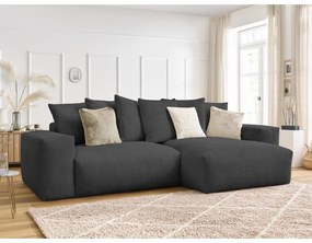 Colțar gri închis extensibil/cu spațiu de depozitare cu tapițerie din catifea reiată Voltaire – Bobochic Paris