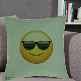 Perna Decorativa Emoji Cool Ochelari, 40x40 cm, Verde, Husa Detasabila, Perna Inclusa, BEKZ®
