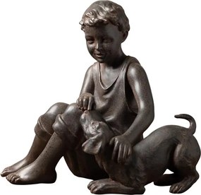Decoratiune din rasina, copil si caine, Seated