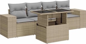 vidaXL Set canapele de grădină cu perne, 5 piese, bej, poliratan