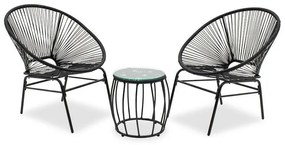 Set măsuță și 2 scaune de exterior Lady Pakoworld din metal și ratan, negru