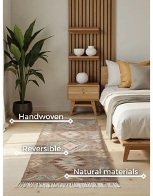 Covor tip traversă albastru deschis-bej reversibil, țesut manual din lână 60x190 cm Kamal Dune – Nouristan