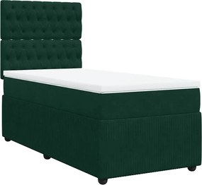 vidaXL Pat box spring cu saltea, verde închis, 90x190 cm, catifea
