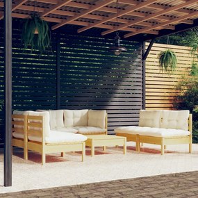 3096214 vidaXL Set mobilier grădină cu perne crem, 7 piese, lemn masiv de pin
