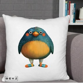 Perna Decorativa Pasare Teal cu Sosete Dunghi, 40x40 cm, Alb Pufos, Husa Detasabila, Perna Inclusa, BEKZ®