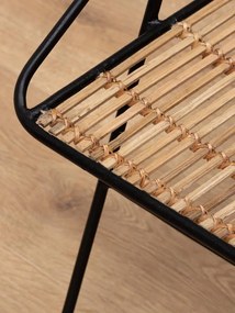 Scaun geometric din metal și rattan cu bordură decorativă neagră, "Kuro"