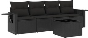 vidaXL Set mobilier de grădină cu perne, 5 piese, negru, poliratan