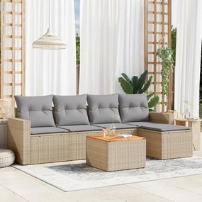 vidaXL Set canapele de grădină, 6 piese, cu perne, bej, poliratan