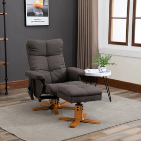 Scaun de masaj HOMCOM cu taburet, 360° rotativ, electric, cu funcție de întindere și spațiu de depozitare, scaun de relaxare pentru televizor, poliester, maro | Aosom Romania