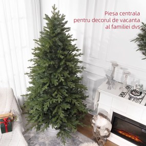 HOMCOM Brad de Crăciun Artificial cu 1821 Crengi, Brad de Crăciun Pliabil cu Bază Metalică, Ø117x180 cm, Verde | Aosom Romania