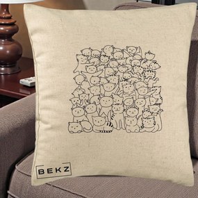 Perna Personalizata Many Cats Pattern Alb-Negru, 40x40 cm, Bej, Husa Detasabila, Perna Inclusa, BEKZ®