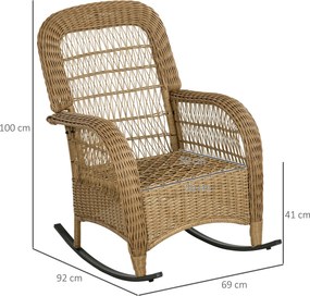 Outsunny fotoliu-balansoar în stil boho, PE-rattan, fotoliu-balansoar din rattan, huse perne lavabile, Natural + Gri deschis | Aosom Romania