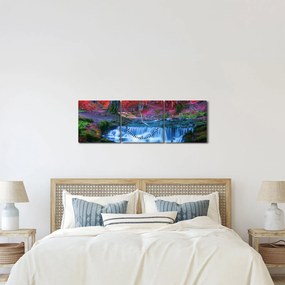 Tablou - Cascada în pădurea roșie (cu ceas) (90x30 cm)