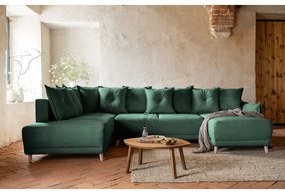 Colțar verde extensibil cu tapițerie din catifea reiată (colț stânga/în formă de "U") Lazy Lukka – Miuform