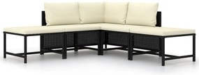 vidaXL Set mobilier de grădină cu perne, 5 piese, negru, poliratan