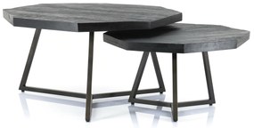 Set 2 masute de cafea octagonale din lemn de mango 60x60x35 cm negre