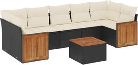 vidaXL Set mobilier de grădină cu perne, 8 piese, negru, poliratan