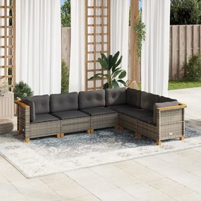 vidaXL Set mobilier grădină cu perne, 6 piese, gri, poliratan