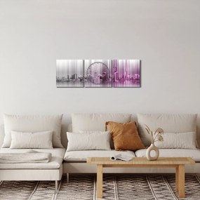 Tablou - Panorama orașului, roz-gri (cu ceas) (90x30 cm)