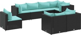 vidaXL Set mobilier de grădină cu perne, 8 piese, negru, poliratan