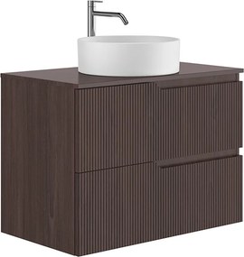 Set dulap baza suspendat Gala Canaletto 2 sertare 80 cm cu blat finisaj nuc negru mat