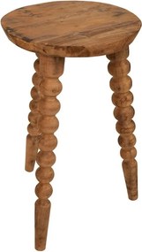 Măsuță laterală rotundă din lemn de mango și acacia, natur, cu trei picioare strunjite cu bile, 60 x 34 cm, „Country Charm”