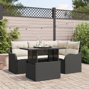 Set de sofa grădină vidaXL cu 5 piese și perne Negru Poliratăn