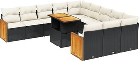 vidaXL Set canapele de grădină cu perne, 11 piese, negru, poliratan