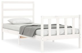 3191892 vidaXL Cadru de pat cu tăblie, alb, 90x200 cm, lemn masiv