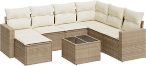 vidaXL Set canapele de grădină, 8 piese, cu perne, bej, poliratan