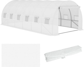 Outsunny Foliă de Schimb Seră Tunel 18 m², folie 6L x 3l x 2H m PE Anti-UV impermeabilă 12 ferestre + Ușă Rulabilă cu Fermoar | Aosom Romania