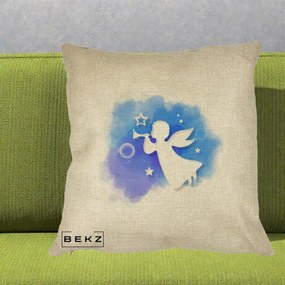 Perna Decorativa Inger cu Trompeta Albastru, 40x40 cm, Crem, Husa Detasabila, Perna Inclusa, BEKZ®