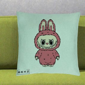 Perna Personalizata Labubu Roz Solo, 40x40 cm, Verde Menta, Husa Detasabila, Perna Inclusa, BEKZ®