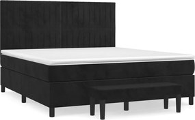 vidaXL Pat box spring cu saltea, negru, 160x200 cm, catifea