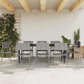 3203295 vidaXL Set mobilier de grădină, 9 piese, gri&negru, poliratan și oțel