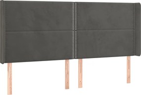 vidaXL Tăblie de pat cu aripioare gri închis 183x16x118/128 cm catifea