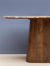 Consolă din lemn de mango, cu blat din mozaic de marmură, bej, 134.5×39.5×76 cm, „Gemma"