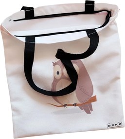 Sacosa de Panza pentru Cumparaturi, Geanta Tote, model Cute Owl, Cu fermoar, 38x34.5 cm, Alba, BEKZ®