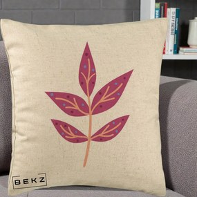 Perna Decorativa Ramura Botanica Mov, 40x40 cm, Bej, Husa Detasabila, Perna Inclusa, BEKZ®