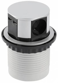Priza incastrabila in blat, 3 prize schuko + 2 USB 5V 2.4A, negru + aluminiu, cablu 1.5m, GTV